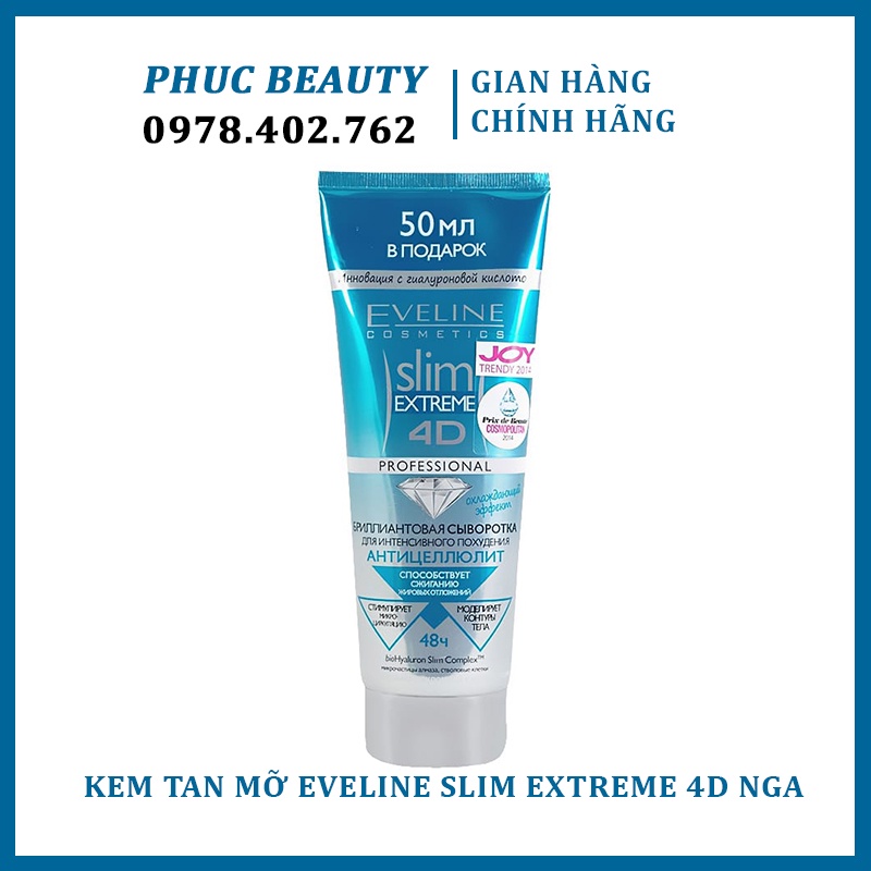 Gel Tan Mỡ Giảm Rạn Slim 4D Eveline 250ml - Giảm Mỡ Bụng Cực Nhanh, Giảm Rạn Da, Săn Chắc Da An Toàn