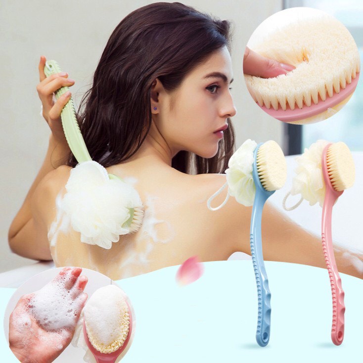 (Siêu Rẻ) Bông Tắm Kèm Cọ Lưng 2 Mặt, Cây Chà Lưng Khi tắm