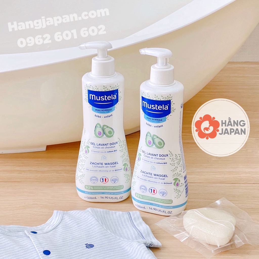 Sữa tắm gội Mustela 2in1 tinh chất bơ an toàn cho bé sơ sinh, em bé da thường, chai 500ml - Hàng Pháp