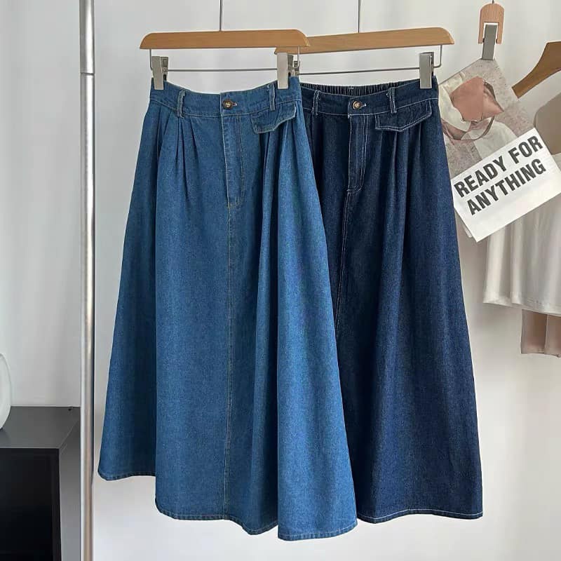 Chân váy bò denim dài xòe