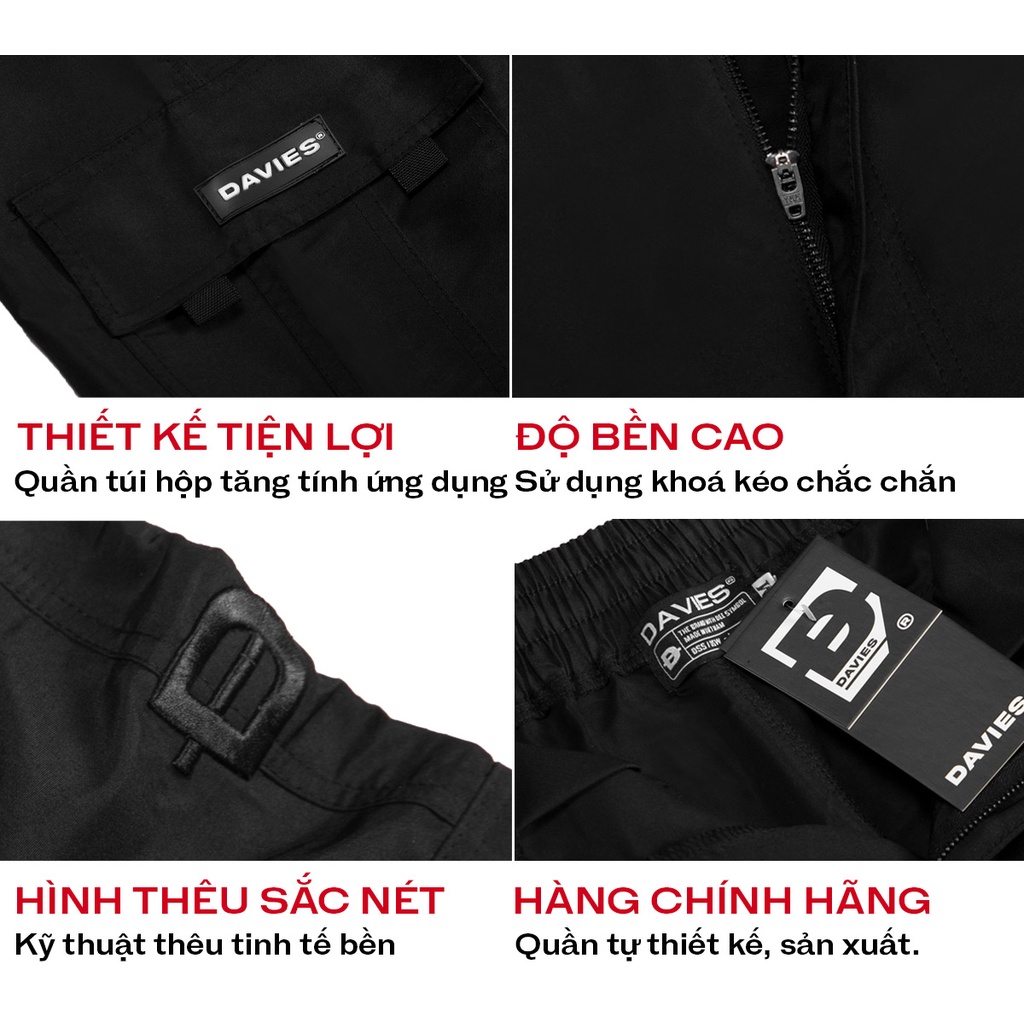 Quần ống rộng nam nữ túi hộp, vải dù màu đen Cargo Pant Y2K local brand Davies | D31-Q3