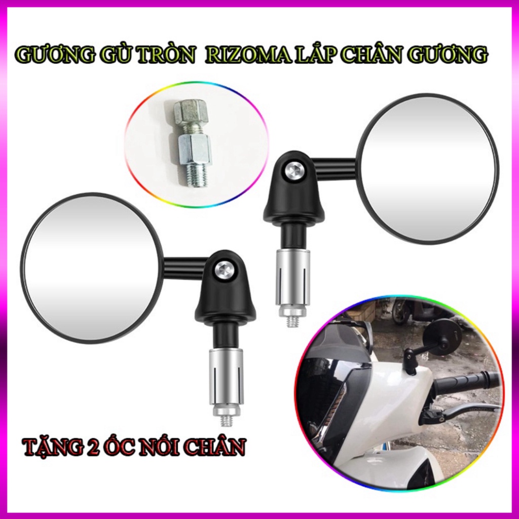 Gương Tròn Moto Mini BAR END Gương Rizoma Gắn Tay Lái Hoặc Chân Gương - Nhôm Mặt Kính Trắng - Kính tròn xe máy – Nhỏ Gọn