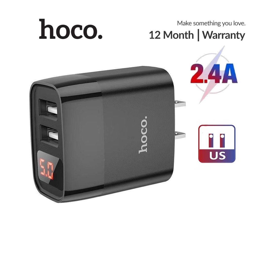 Cốc sạc Hoco C86 sạc nhanh 2.4A màn hình Led chân dẹt 2 cổng USB