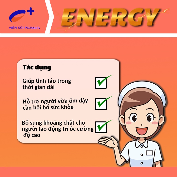 Viên sủi Plusszs ENERGY tăng lực giúp giảm mệt mỏi bổ sung vitamin và khoáng chất cho người cần sự tỉnh táo. tuýp 20v