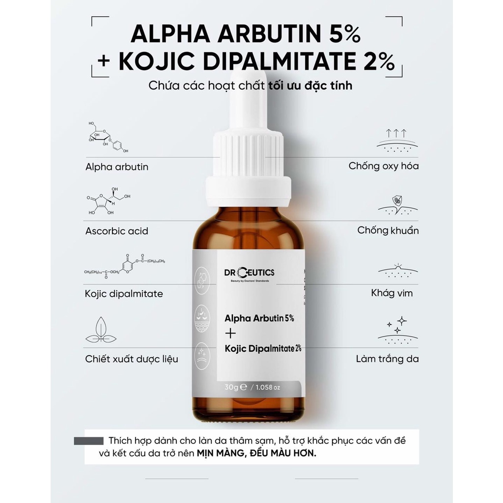 Tinh Chất Làm Sáng Da, Mờ Nám DrCeutics Alpha Arbutin 5% + Kojic Dipalmitate 2% 30g