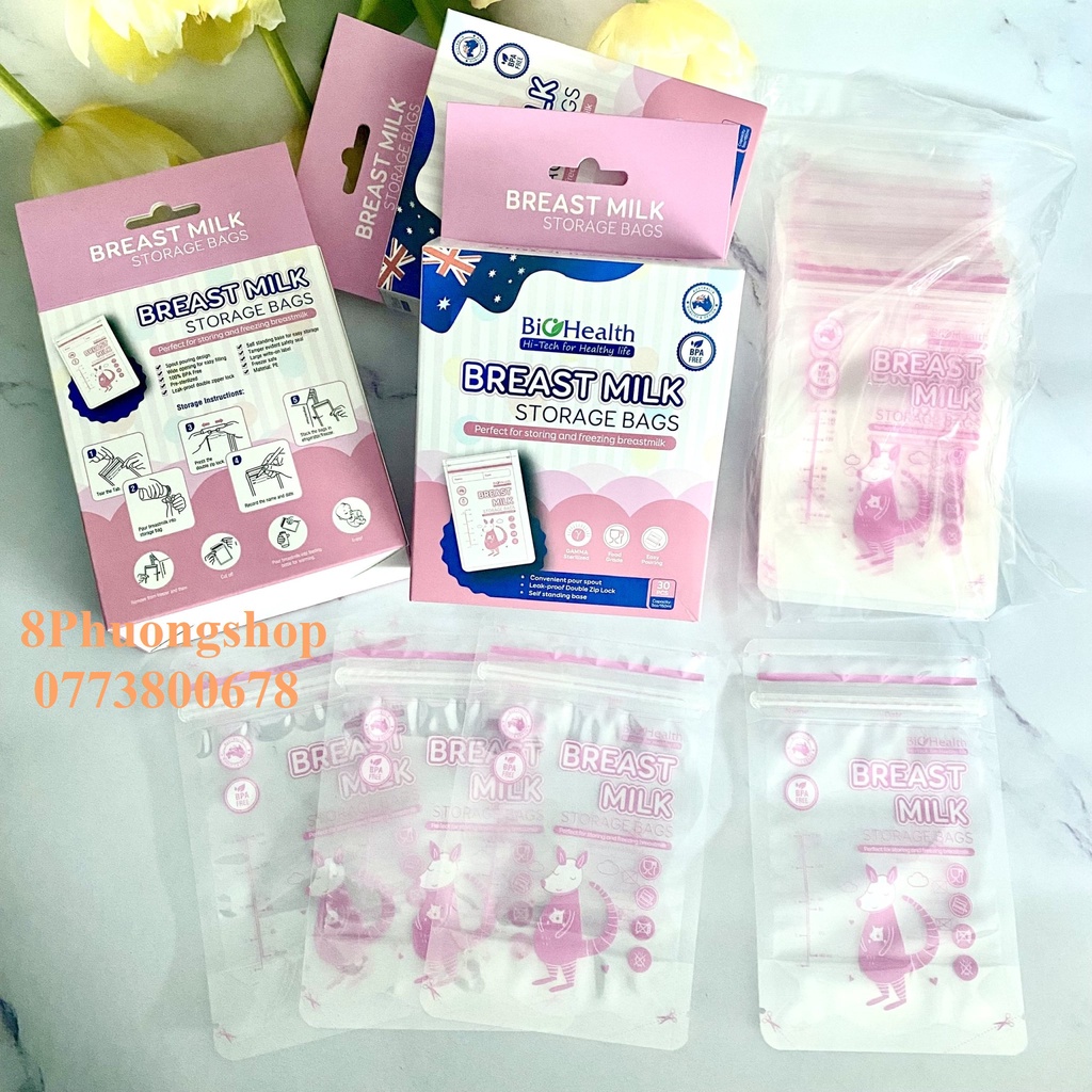 30 TÚI TRỮ SỮA cho bé 150ML giúp bảo quản sữa mẹ an toàn vệ sinh BIOHEALTH