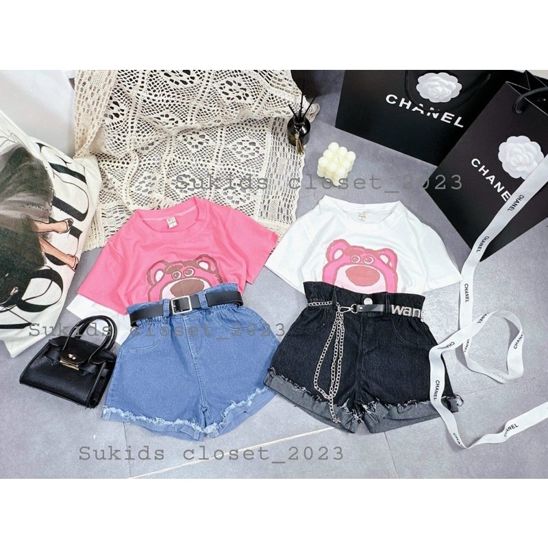 Set jean gấu dâu siêu hot bé gái 10-35kg