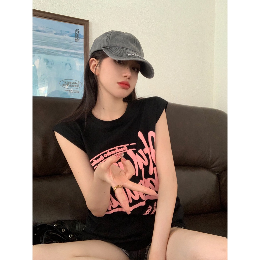 Áo Sát Nách Dáng Rộng In Chữ Thời Trang Cho Nữ