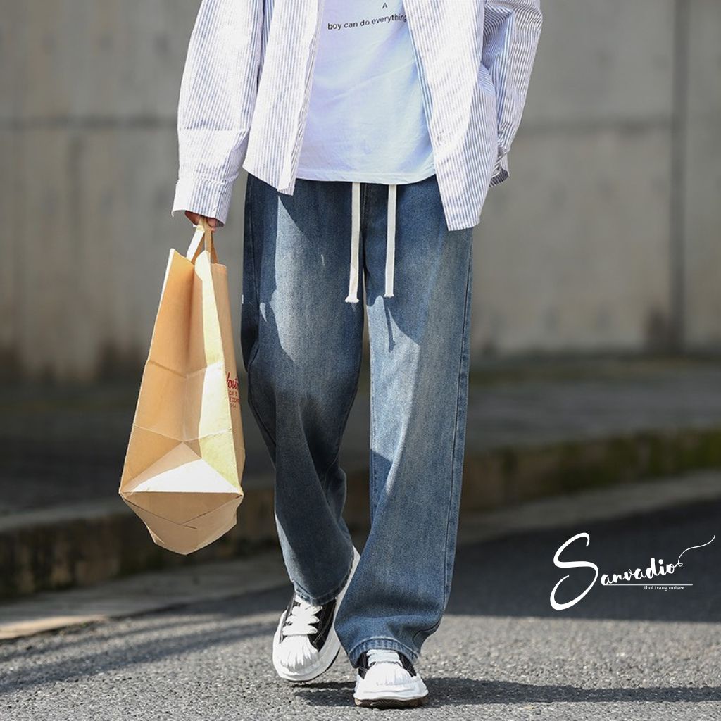Quần jean nam ống rộng SANVADIO quần ống suông nam nữ unisex basic chất liệu denim lên form hack dáng siêu đẹp QD352