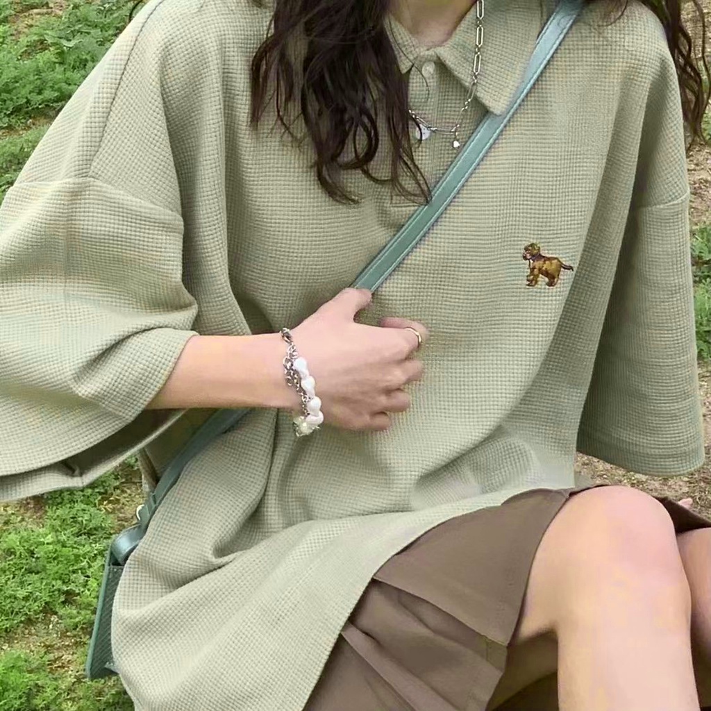 Áo Thun polo Tay Ngắn Có Cổ Phong Cách Hàn Quốc Dễ Phối Đồ Cho Nữ