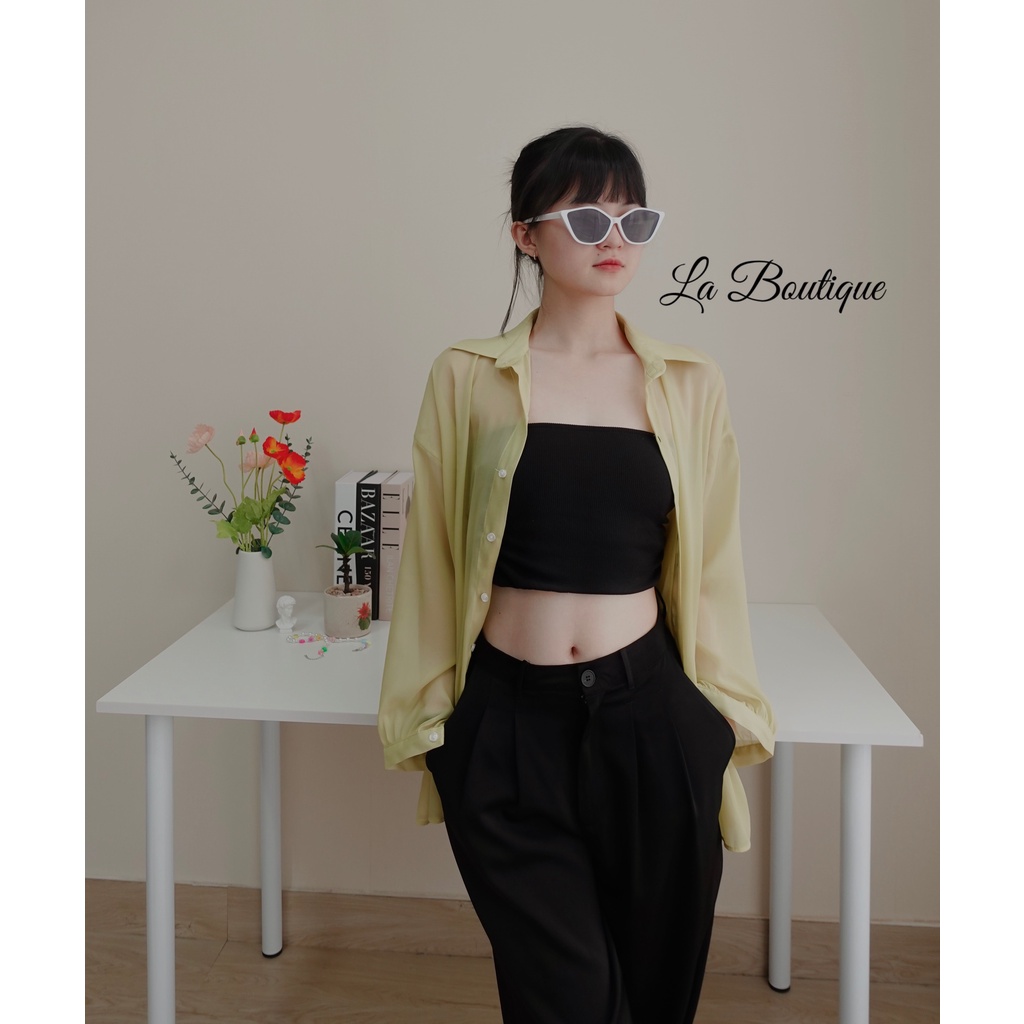 Áo sơ mi voan La Boutique tay dài, vải mềm rũ, khoác ngoài phối đồ đi dạo phố, du lịch dáng rộng nhiều màu kèm áo ống