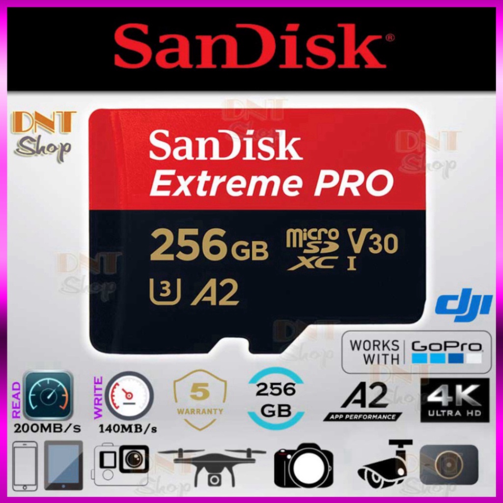 Thẻ nhớ MicroSDXC SanDisk Extreme PRO A2 - 256GB V30 U3 Class 10 UHS-I 200MB/s 170MB/s (SDSQXCD-256G-GN6MA) - Siêu sale