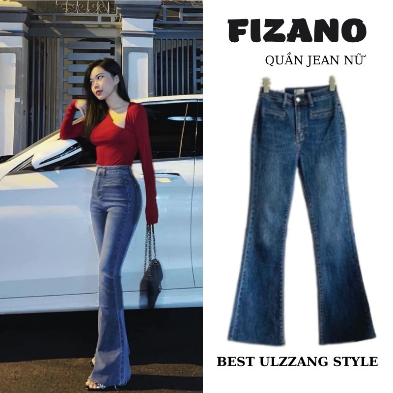 Quần nữ ống loe quần jean lưng cao 2 túi cơi chuẩn form tôn dáng thanh lịch sang trọng Fizano