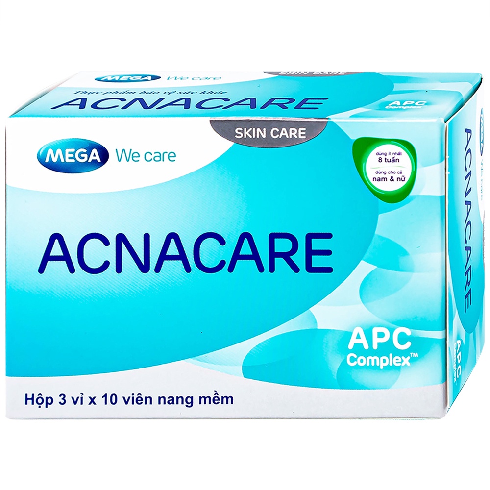 Viên Uống Ngăn Ngừa Mụn, Hỗ Trợ Trị Mụn Và Viêm Tuyến Bã Nhờn Acnacare Mega We Care 30 Viên