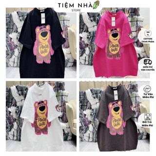 Áo thun 3158 cotton khô cổ tròn form rộng nữ gấu panda
