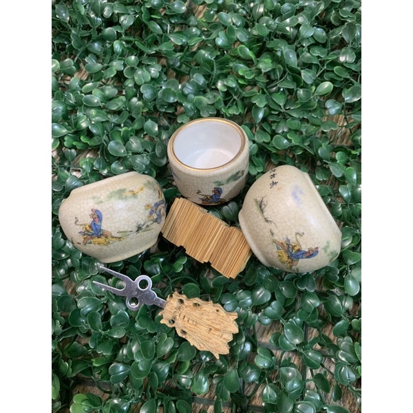 Cóng Mào men rạn cổ miệng vàng Tặng xiên tre