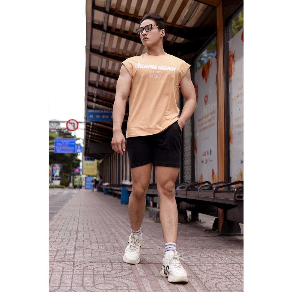 Áo thun cotton tank top màu kem | GYM | ĐI PHỐ  - GH18K - GAMEHUNK SPORTSWEAR