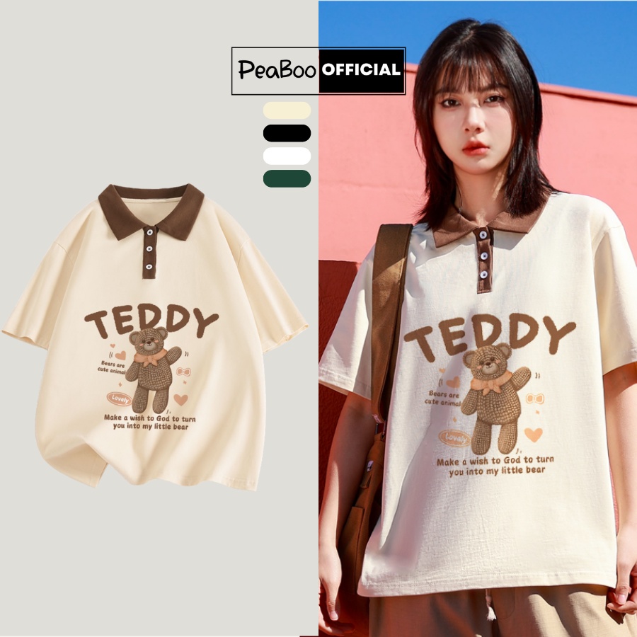 Áo Phông Polo Unisex PEABOO Mã PL Teddy Local Brand Form Rộng Cổ Đẹp Chất Cotton Nam Nữ