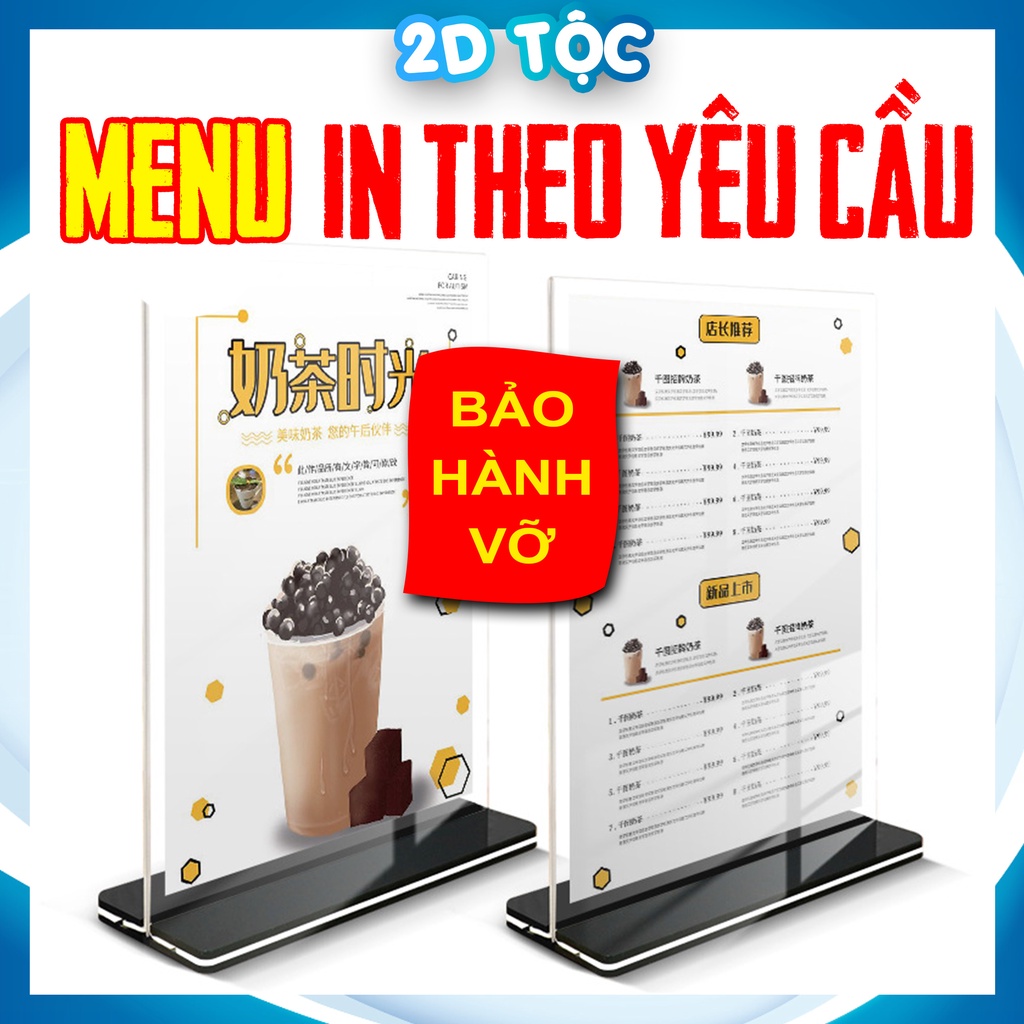 In Menu theo yêu cầu kích thước A3 A4 A5 kèm Kệ Menu mica trong suốt – Văn phòng phẩm 2D Tộc Shop