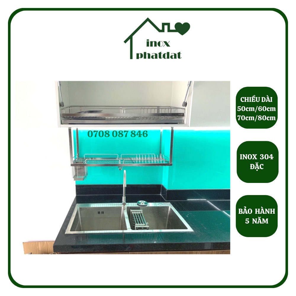 Kệ chén treo đáy tủ Inox 304 PHÁT ĐẠT (Dài 50cm/60cm/70cm/80cm), rổ úp chén dĩa, giá để chén bát treo tủ (SP151)