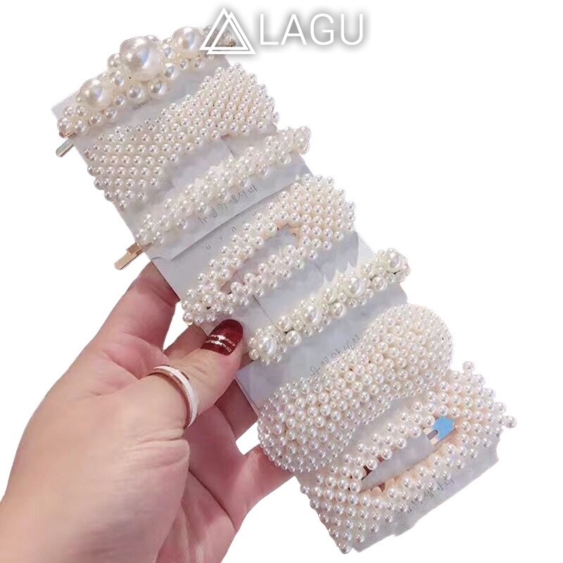Kẹp tóc mái ngọc trai LAGU Accessories phụ kiện đinh đá ngọc trai phong cách Hàn Quốc màu trắng