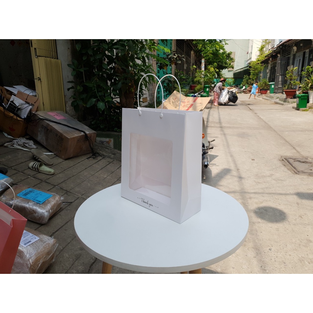 25 cái - Túi giấy mica mặt kính đựng hoa khô gấu bông tặng phẩm lớn - Mẫu 60XL trắng