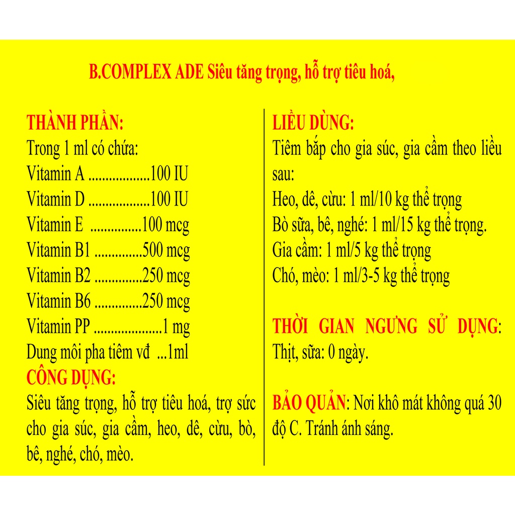 1 lọ B.COMPLEX ADE Siêu tăng trọng, vỗ béo