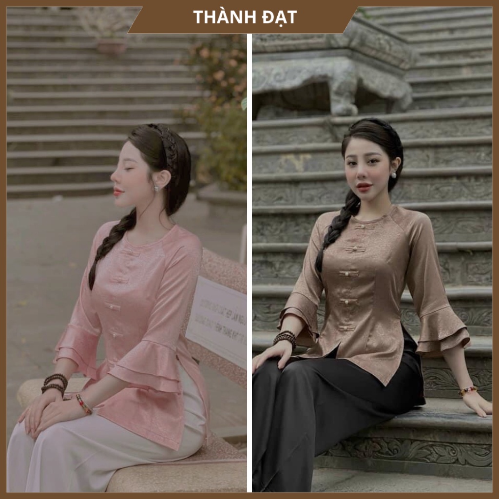 Áo Bà Ba Nữ Lụa Gấm Tay Loe Đi Lễ Chùa, Đồ Lam Đi Chùa Hàng Loại 1, Mềm Mịn Mặc Cực Thoải Mái Duyên Dáng_Mã ABB3
