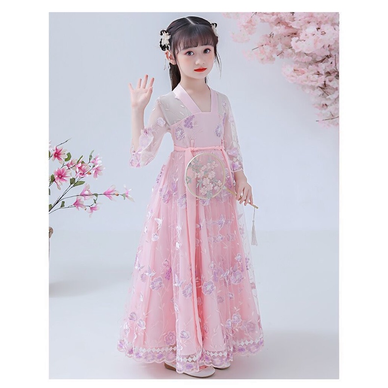 Đầm Bé Gái Mùa Hè 2023 Váy Thời Trang Mới Hanfu Công Chúa Hoa Anh Đào Trẻ Em