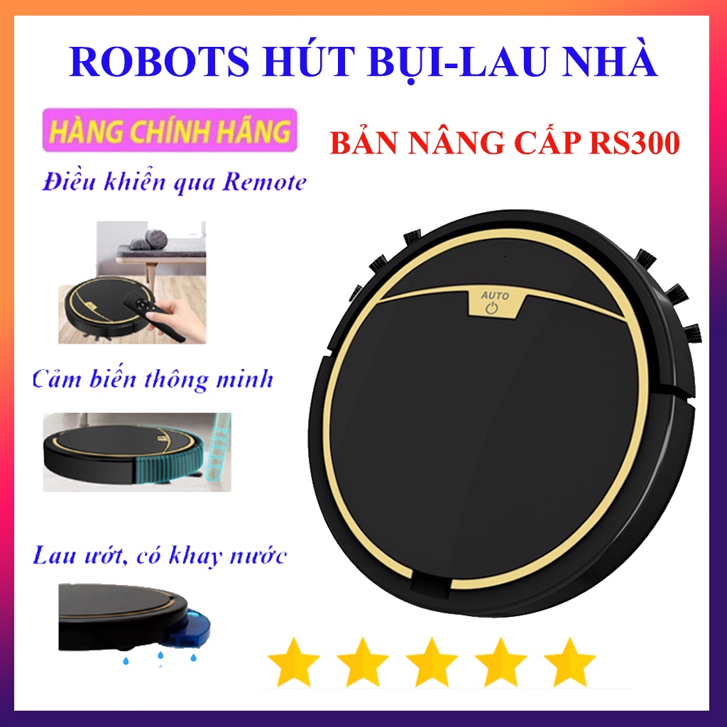 Robot hút bụi lau nhà thông minh tự động RS300, Máy hút bụi, Quét nhà không dây, Lau khô ướt, Giá rẻ, Bảo hành 5 năm