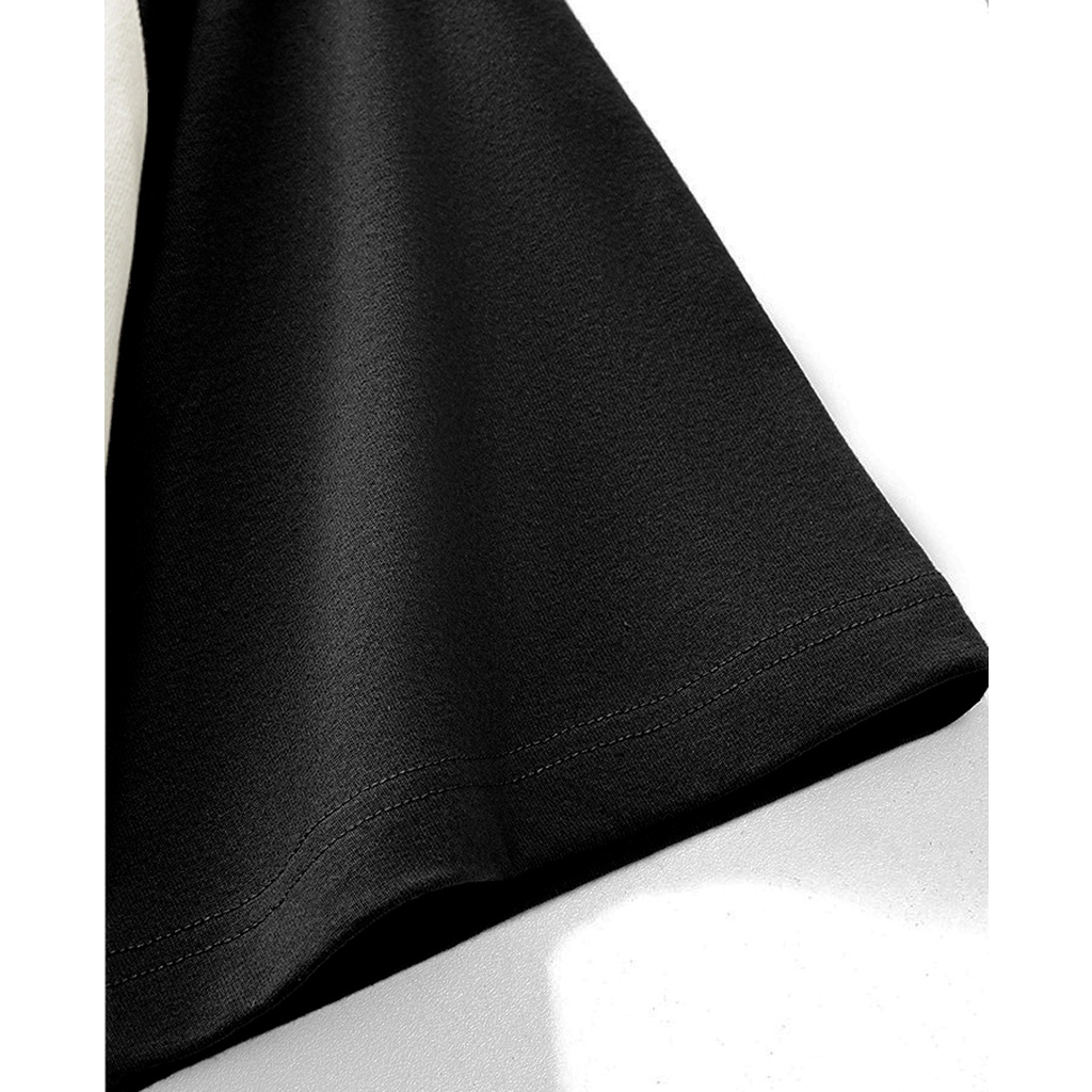 Áo thun raglan cotton hai màu cổ tròn unisex streetstyle tay lỡ nam nữ oversize trơn in theo yêu cầu