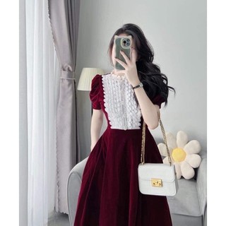 váy thiết kế đi tiệc đỏ ren ngực dài