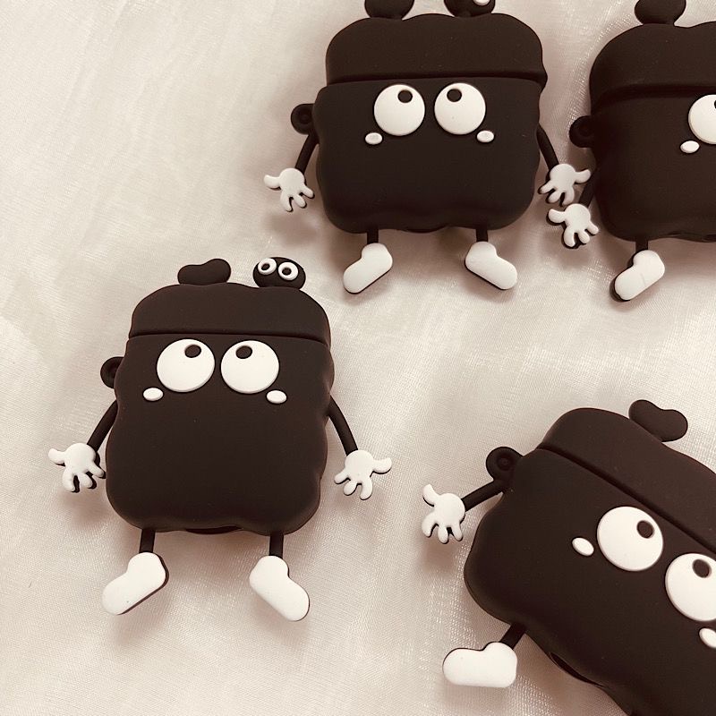 Vỏ Bảo Vệ Hộp Sạc Tai Nghe Airpod 1 2 3 pro pro 2 Bằng Silicon Mềm Hình Bù Nhìn 3D Màu Đen Dễ Thương