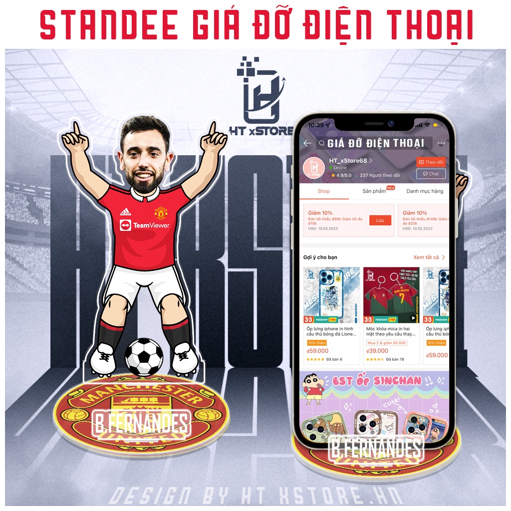 Giá đỡ điện thoại acrylic kiêm standee hình cầu thủ Bruno Fernandes đội bóng Manchester United