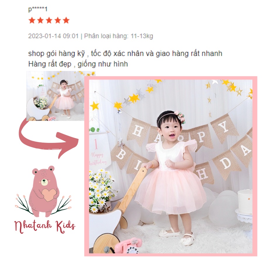 Đầm công chúa bé gái NHATANH KIDS tay cánh tiên hồng voan cho bé gái dự tiệc sinh nhật từ 0-12 tuổi NA32