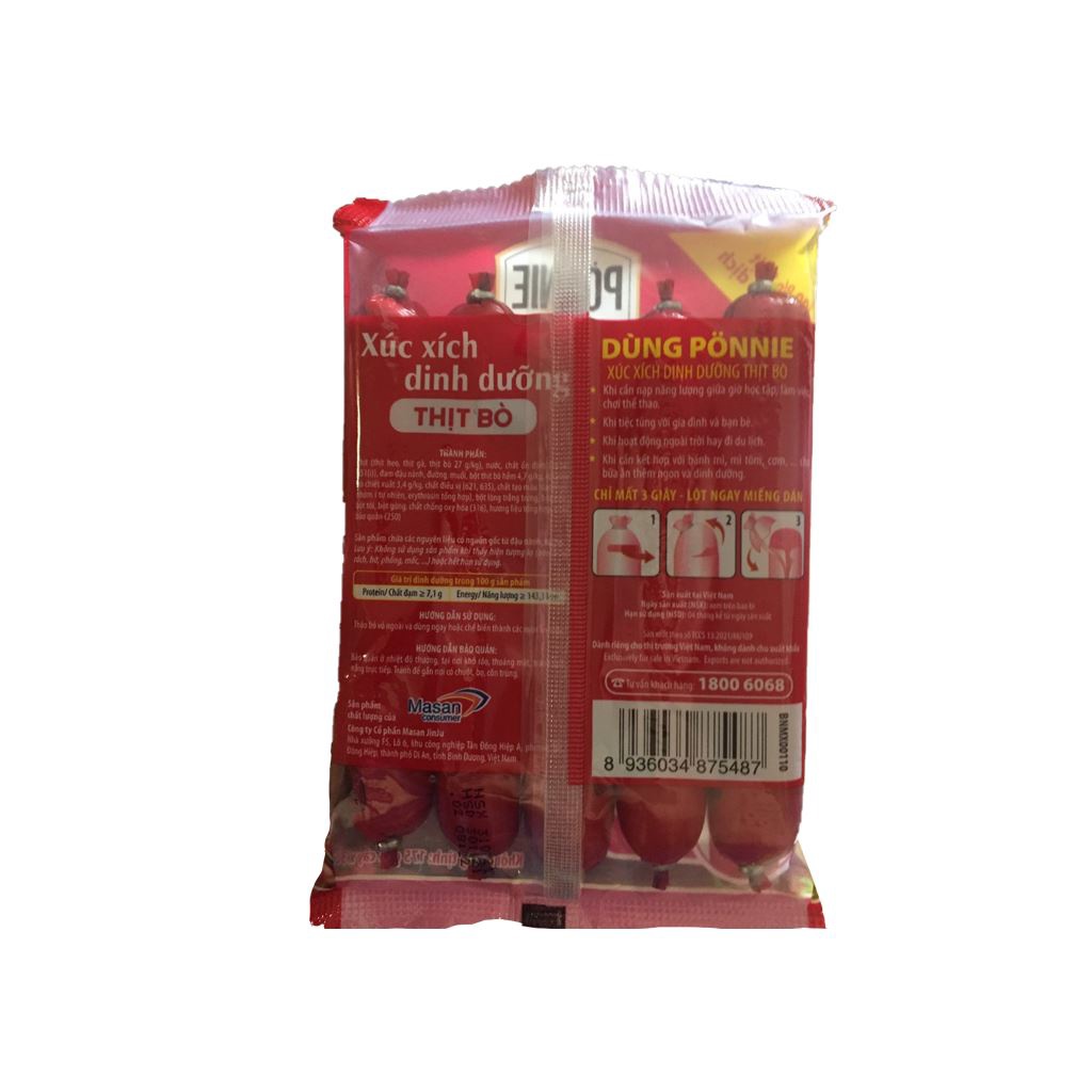 Thùng 20 bịch xúc xích dinh dưỡng ăn liền PONNIE bò 35g / Combo 4 bịch xúc xích dinh dưỡng ăn liền PONNIE bò 35g