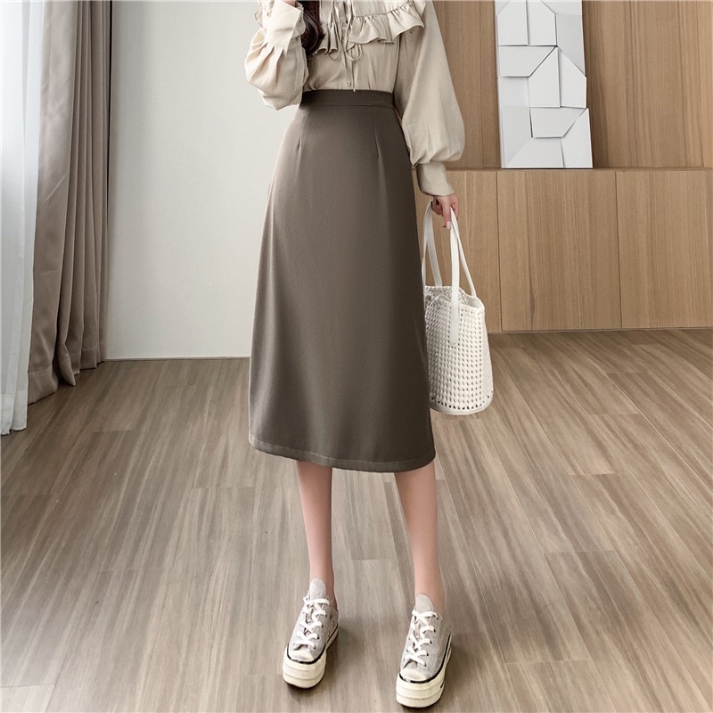 Chân Váy Chữ A Công Sở Dáng Dài Cạp Cao Xẻ Sau