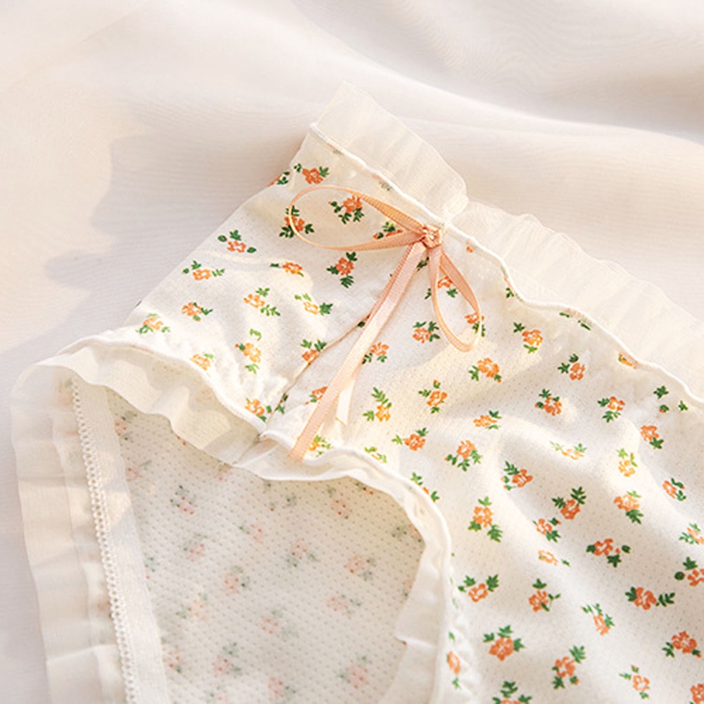 Quần lót nữ cotton viền ren thông hơi hoa đính nơ dễ thương kháng khuẩn cute quyến rũ đẹp 03