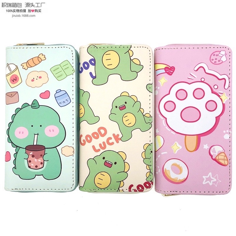 FREE SHIP Bóp Ví Cầm Tay Ví Dài Khóa Kéo Nữ Nhiều ngăn Hình Khủng Long Siêu Cute Cho Bạn Gái