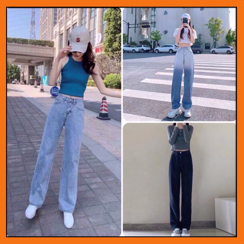 Quần jean bò ống rộng suông xuông nữ jeans cạp cao phong cách Hàn Quốc sành điệu style | BigBuy360 - bigbuy360.vn