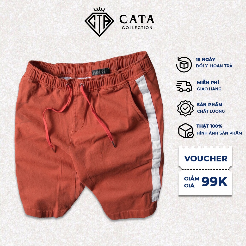 Quần lửng kaki nam trẻ trung CATA COLLECTION chất liệu thoáng khí cạp chun, sọc viền, phù hợp mặc hàng ngày - CT.4