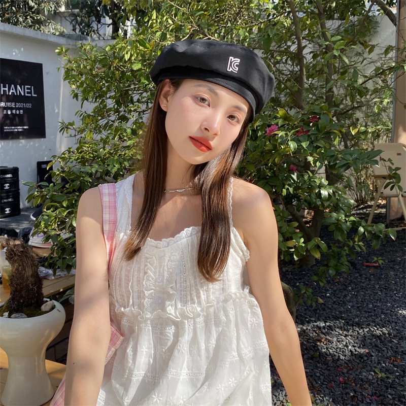 Mộc®Mũ beret gió thêu chữ mềm mại nữ tính dễ thương phong cách Hàn