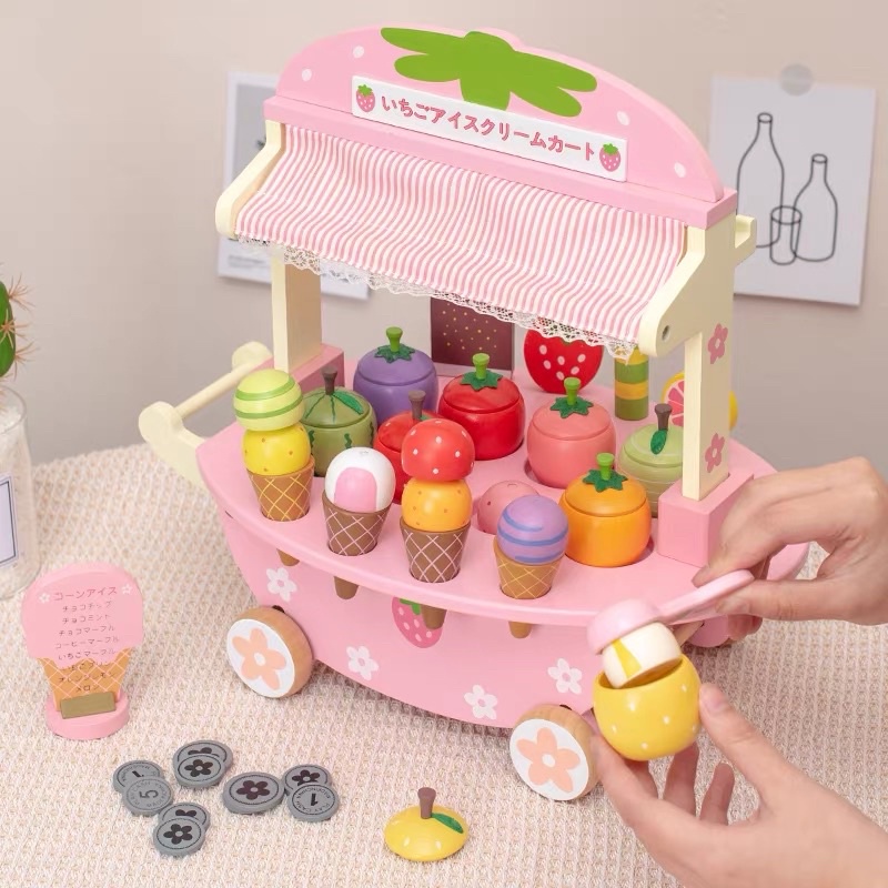 Đồ chơi xe kem bằng gỗ cao cấp cho bé - Biko Shop