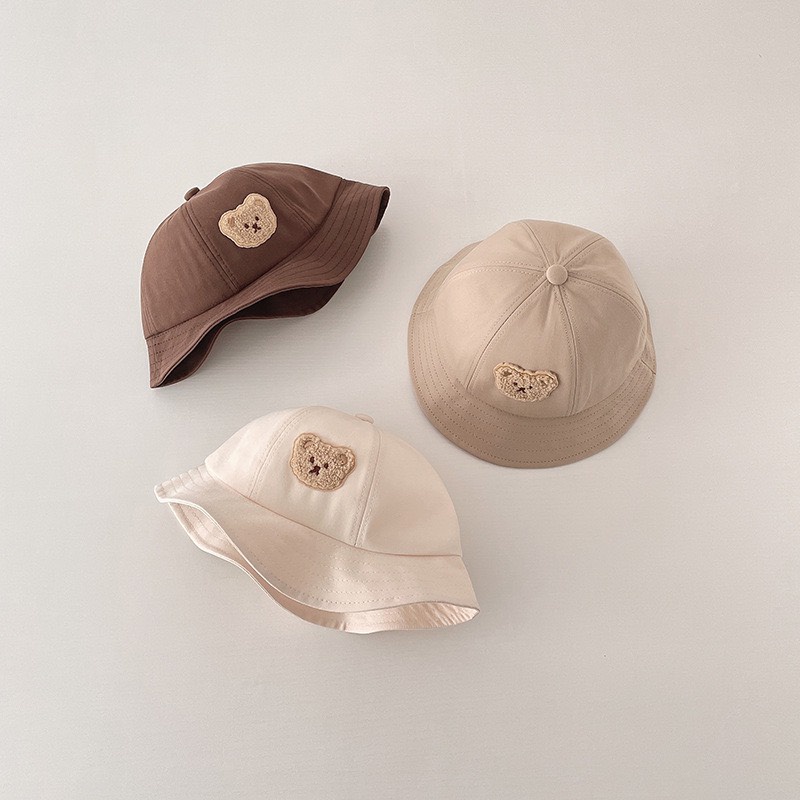 Mũ vành tròn cho bé, mũ vành tròn trẻ em 1-3 tuổi, nón vành tròn trẻ em hình gấu, chất vải thoáng mát BABY BOO SHOP