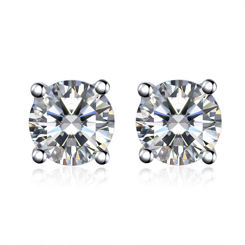Bông hoa tai Moissanite bạc ý xi bạch kim