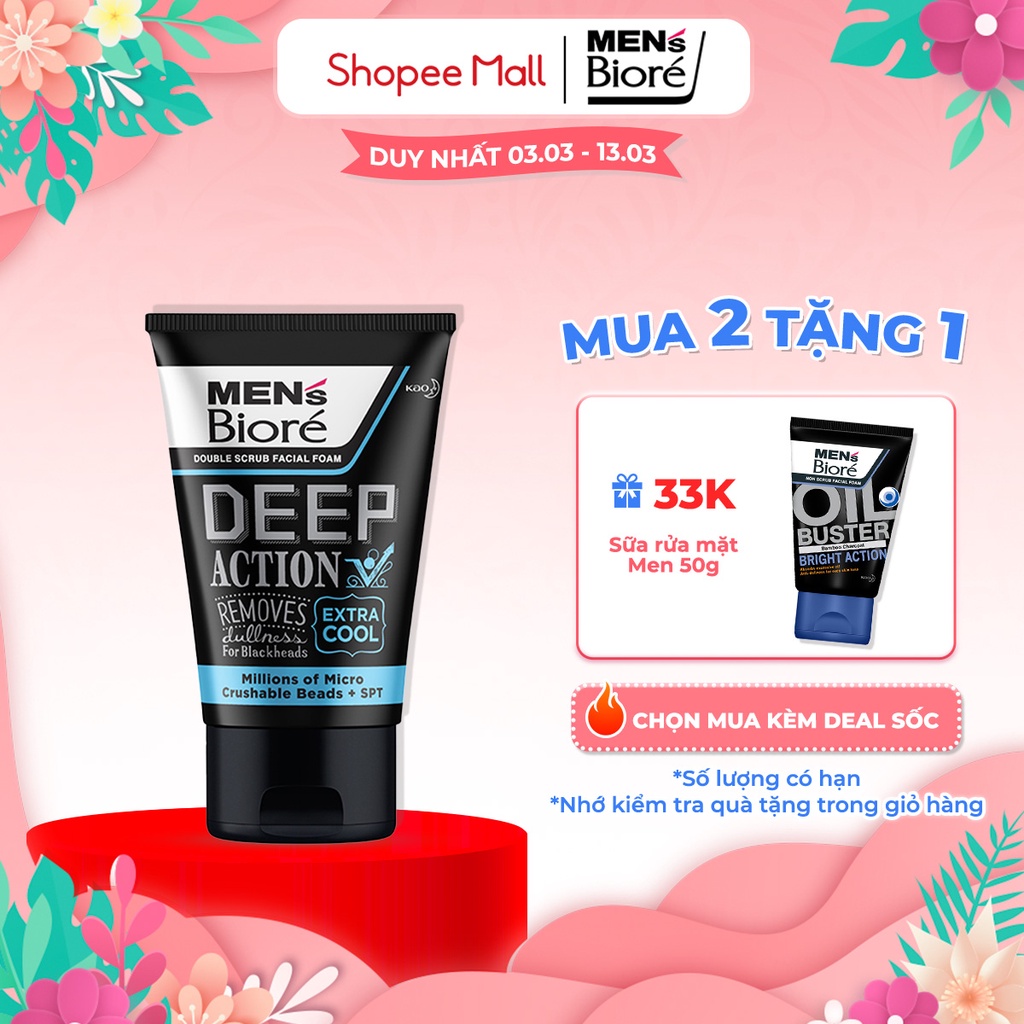 Sữa Rửa Mặt Men Biore Hạt Tác Động Kép Mát Lạnh Sảng Khoái 100g