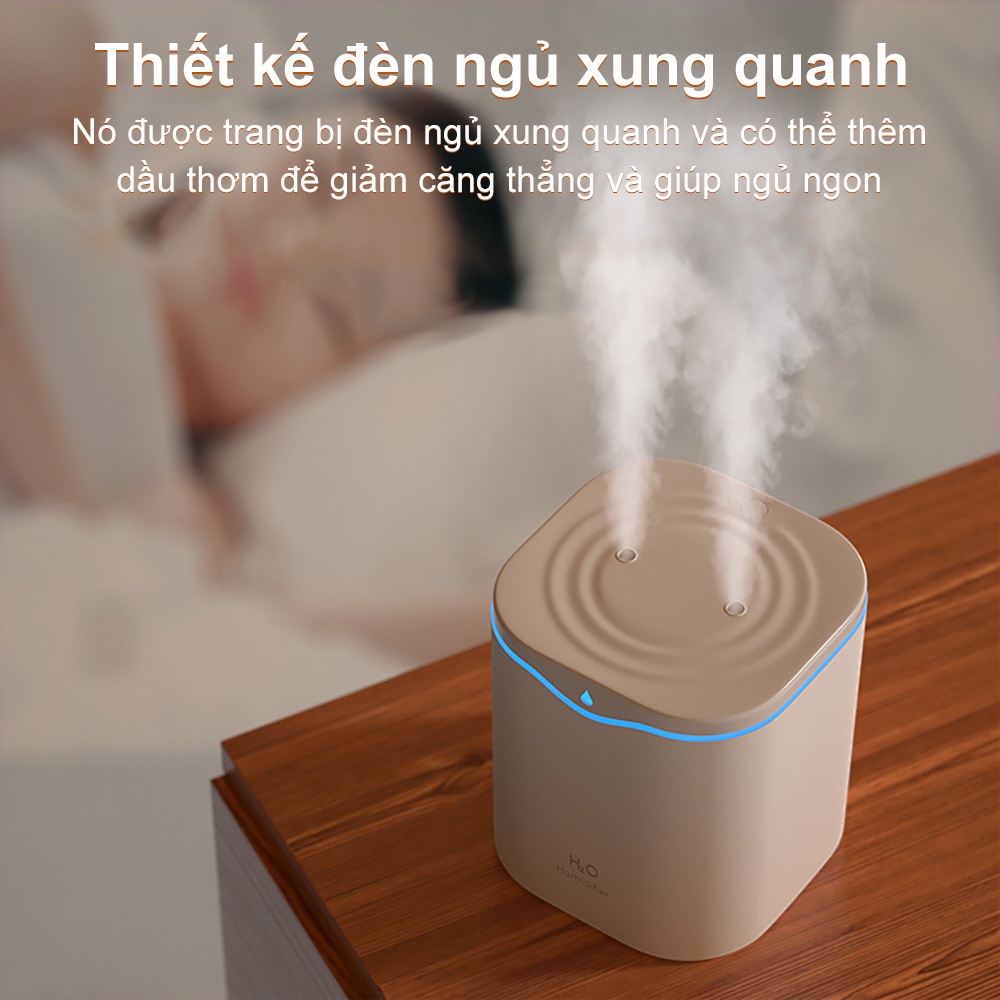 máy Xông Tinh Dầu Mini phun sương tạo ẩm ,Máy khuếch tán tinh dầu dùng làm phòng ngủ dung tích Dung Tích LỚN 2 LÍT 09