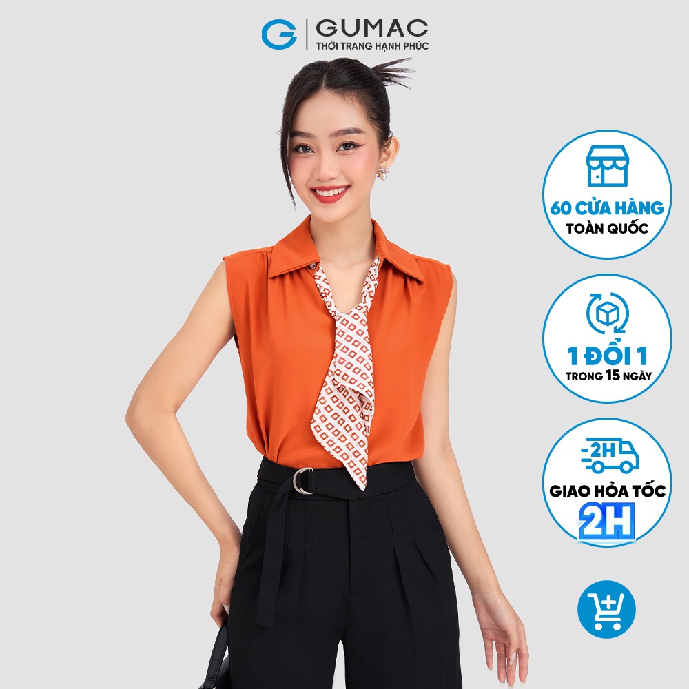 Áo sơ mi nữ kiểu tay liền phối dây họa tiết GUMAC AC09019