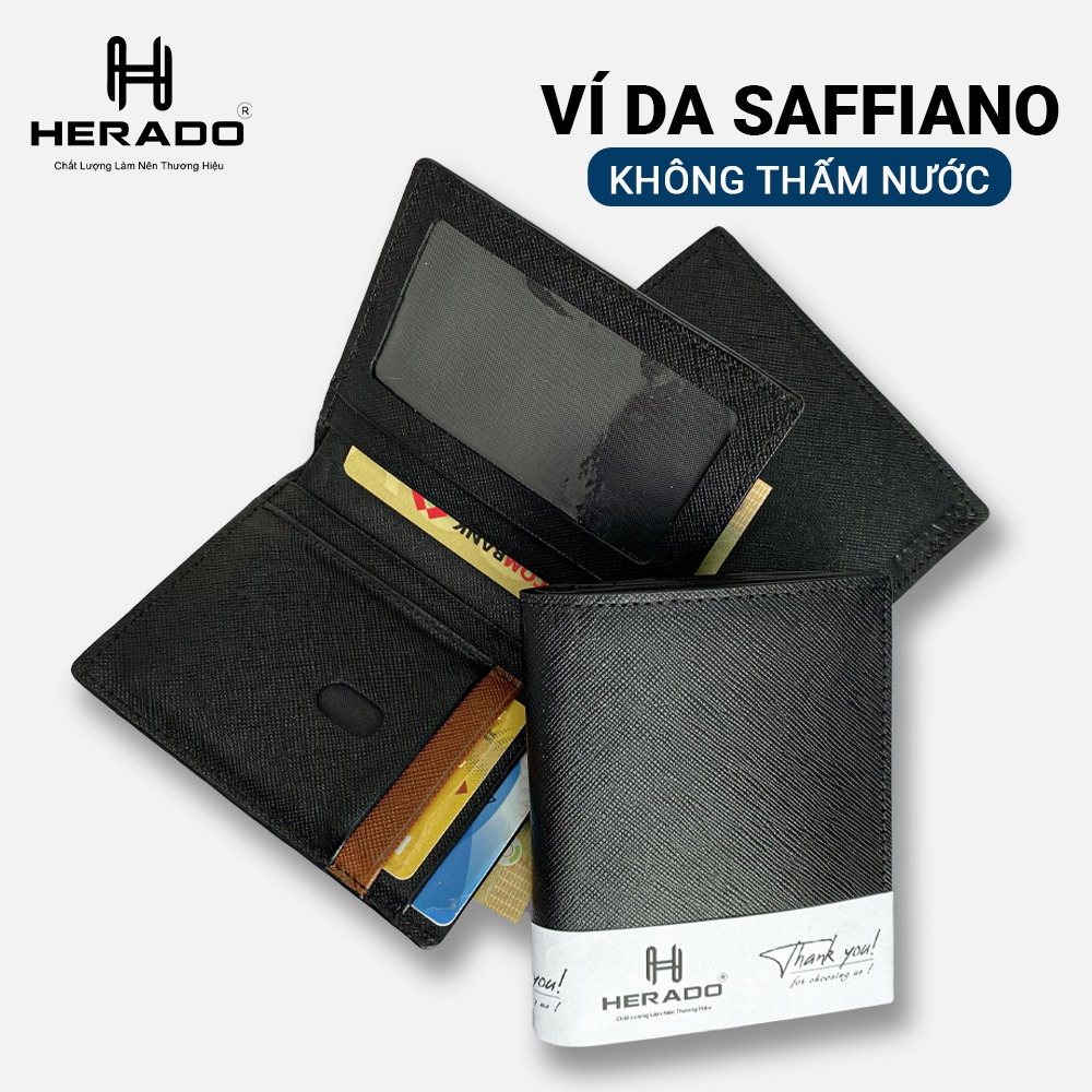 Ví Nam Da Bò Thật Dáng Đứng Vân Saffiano Cao Cấp Chống Nước, Bóp Da Nam Đựng Thẻ HERADO011