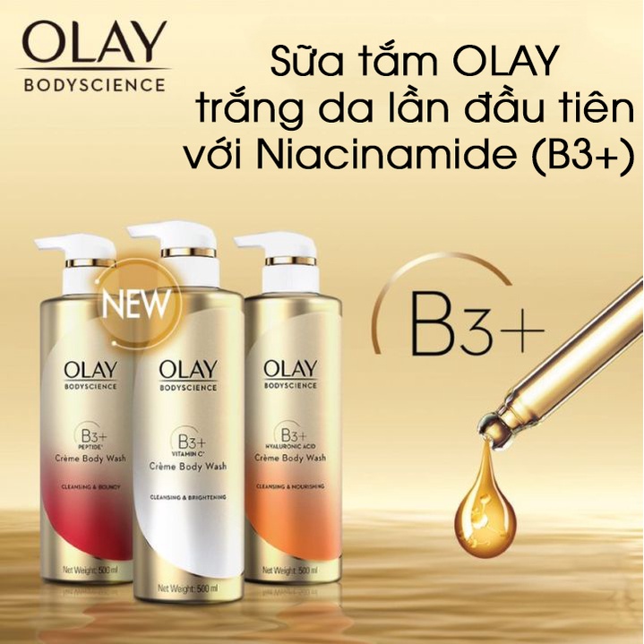 Sữa Tắm OLAY B3+ Siêu Dưỡng Trắng Da, Cấp Ẩm Và Đàn Hồi Cho Da - Chai 500ml